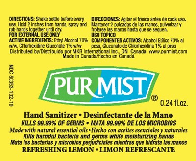Purmist 7.1ml Bottle Label (Refreshing Lemon)